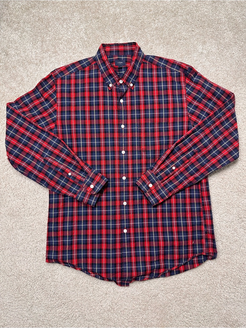 J. Crew Red and Navy Plaid Button-Down Shirt